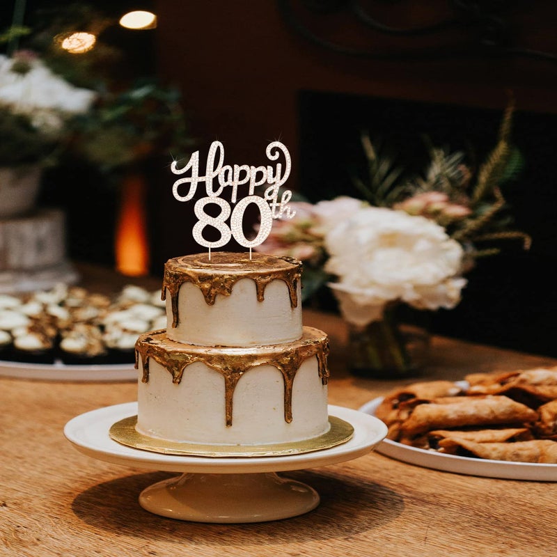 LASKYER Happy 80th Birthday Decorations,80th Birthday Gold Rhinestone Cake Topper - Cheers to Eighty Years Old Bday Party Metal Sparkly Cake Centerpieces Sign. - Image 3
